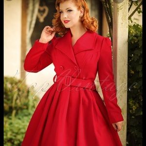 Hearts and Roses Red wool Rita Princess Swing Coat